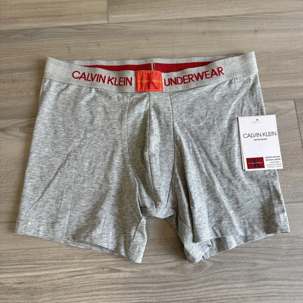 Calvin Klein Monogram Boxer Brief Underwear NWT NEW Grey Red Men's Large